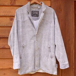 Vintage Esprit Silvertone Western Gray Denim Men's M Pearl Snap Cowboy Jacket